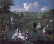 Edward Haytley The Brockman Family and Friends at Beachborough Manor the Temple Pond looking towards the Rotunda Sweden oil painting artist